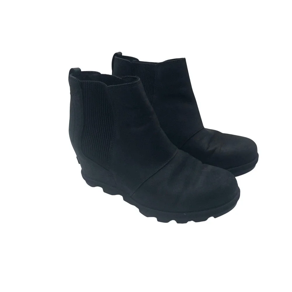 Sorel Women's Black Leather Wedge Ankle‎ Boots Elastic Side Size 8